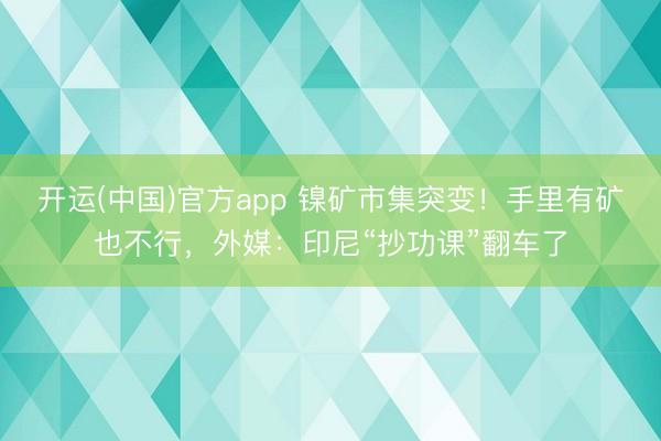 开运(中国)官方app 镍矿市集突变！手里有矿也不行，外媒：印尼“抄功课”翻车了