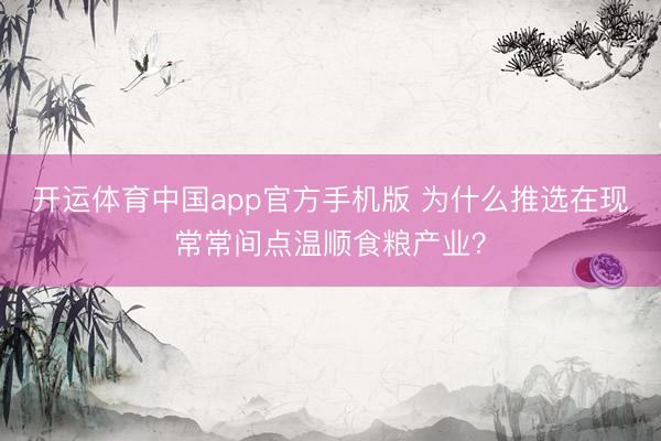 开运体育中国app官方手机版 为什么推选在现常常间点温顺食粮产业？