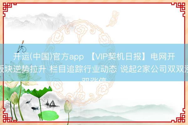 开运(中国)官方app 【VIP契机日报】电网开荒板块逆势拉升 栏目追踪行业动态 说起2家公司双双涨停