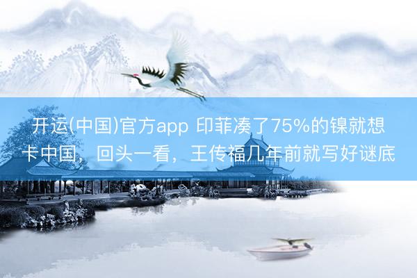 开运(中国)官方app 印菲凑了75%的镍就想卡中国，回头一看，王传福几年前就写好谜底